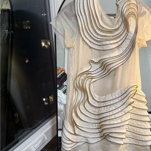 Elegant Cream and Gold Ruffled Dress